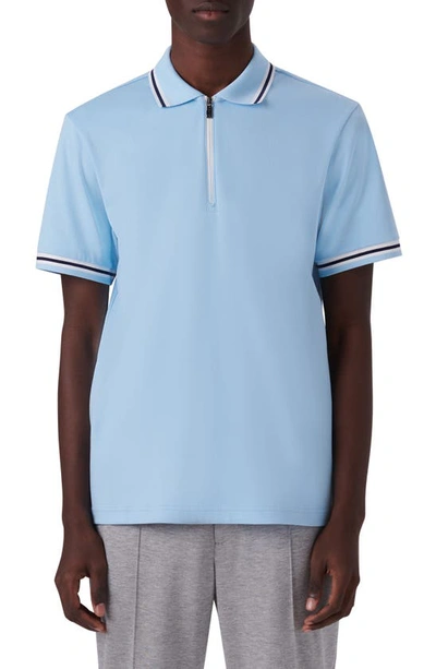 Bugatchi Tipped Quarter Zip Cotton Polo In Sky