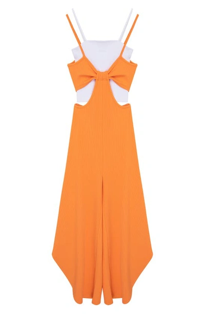 Truce Kids' Ribbed Camisole & Cutout Jumpsuit Set In Orange