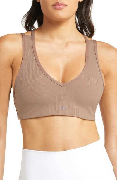 Alo Yoga Airlift Rib Sports Bra In Taupe