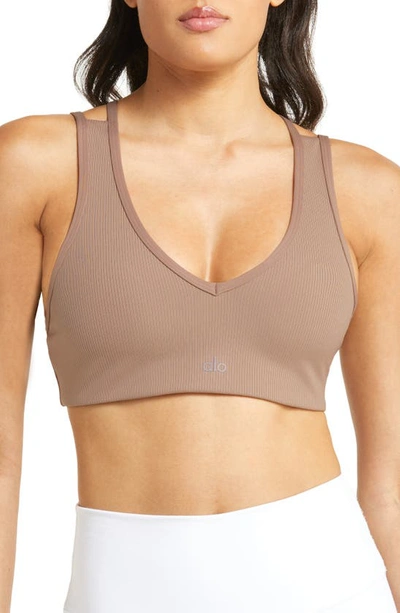 Alo Yoga Airlift Rib Sports Bra In Taupe | ModeSens