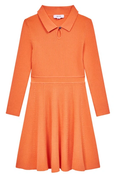 Reiss Clare - Orange Senior Knitted Fit And Flare Dress, Uk 9-10 Yrs