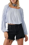 Free People In A Dream Ruched Linen Blend Crop Top In Twinkling Perry