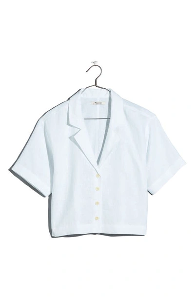 Madewell Resort Linen Crop Shirt In Eyelet White