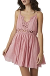 Free People Ilektra Lace Inset Cotton Chemise In Rosaline