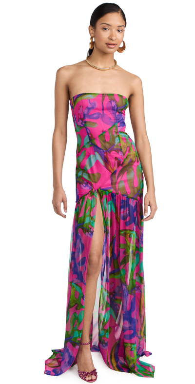 Retroféte Nicole Print Strapless Silk Dress In Tropical L