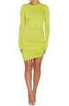 Naked Wardrobe Cinched Long Sleeve Dress In Lime Green