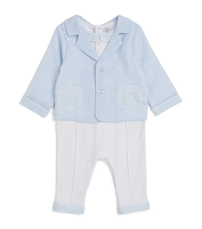 Patachou Babies' Cotton-linen All-in-one (3-24 Months) In Blue