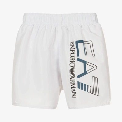 Ea7 Babies'  Emporio Armani Boys Blue Logo Swim Shorts In White
