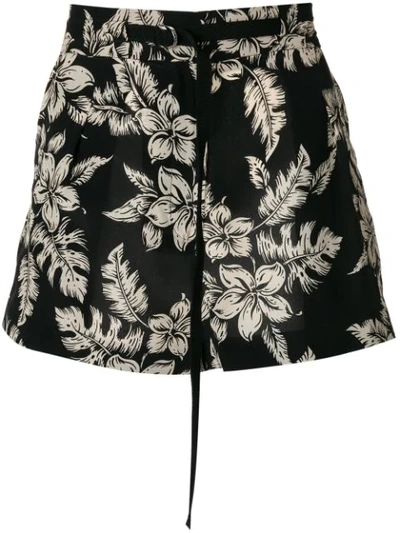 Moncler Floral-print Silk-georgette Shorts In Black