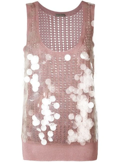 Bottega Veneta Paillette-embellished Open-knit Silk Tank In Light Rose