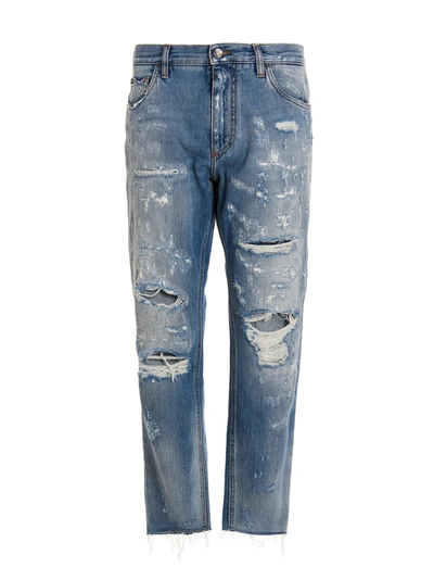 Dolce & Gabbana Destroyed Jeans In Light Blue