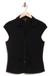 Laundry By Shelli Segal Cap Sleeve Ruched Button-up Top In Black