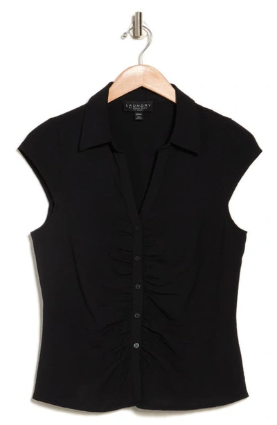 Laundry By Shelli Segal Cap Sleeve Ruched Button-up Top In Black