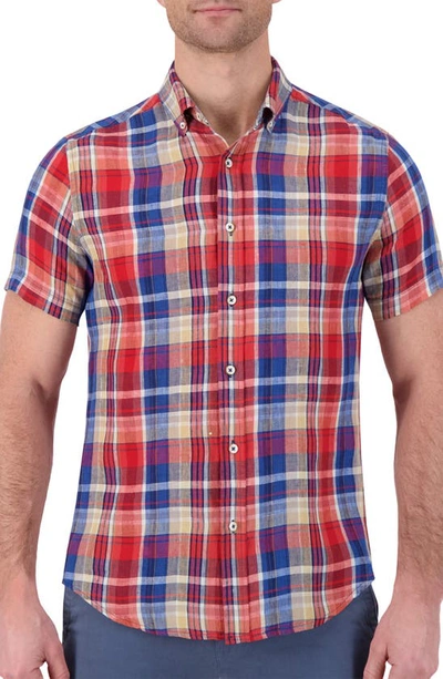 Report Collection Novelty Linen Check Button-down Shirt In Red