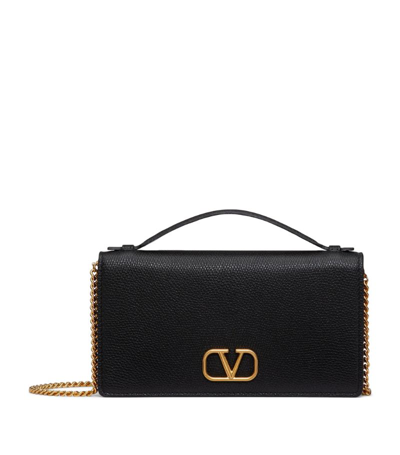 Valentino Garavani Leather Wallet On Chain In Black