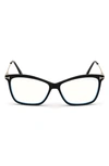 Tom Ford Blue Block Square Plastic Optical Glasses In Shiny Black/blue Block