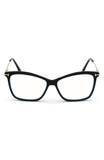 Tom Ford Blue Block Square Plastic Optical Glasses In Shiny Black