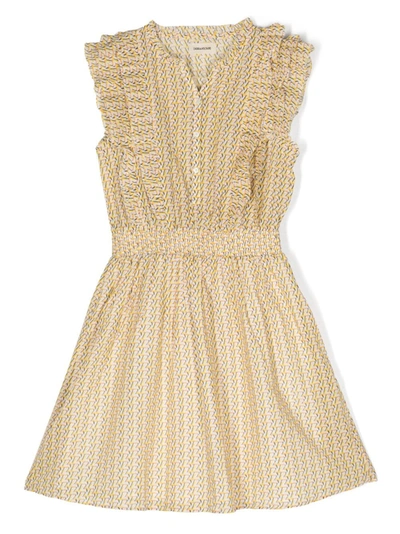 Zadig & Voltaire Kids' Logo-print Flared Dress In Yellow