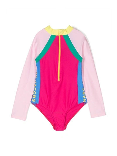Marc Jacobs Kids' Long-sleeved Zip-up Swimsuit In Pink
