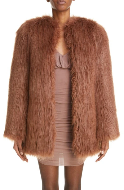 Saint Laurent Faux Fur Jacket In Tabac