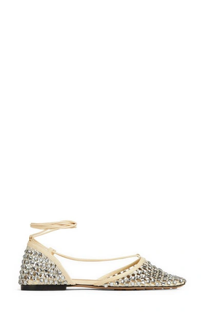 Bottega Veneta Sparkle Stretch Flat Leather Sandals In Toile