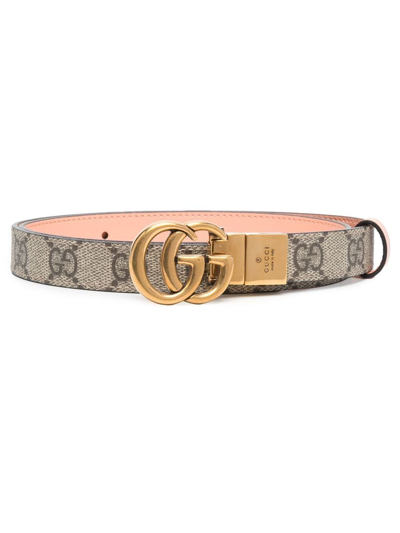 Gucci Gg Marmont Reversible Thin Belt In Brown