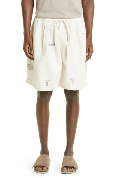 Story Mfg. Bridge Embroidered Cotton-blend Shorts In Nude &amp; Neutrals