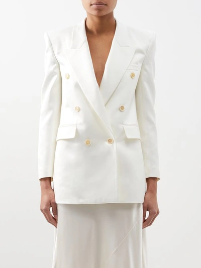 Saint Laurent Exaggerated-shoulder Satin Suit Jacket In White