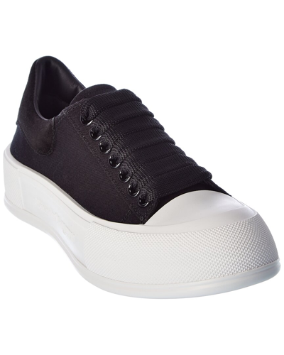 Alexander Mcqueen Deck Canvas And Suede Trainers In Black
