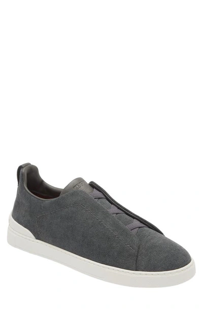 Zegna Men's Canvas Triple Stitch™ Low Top Trainers In Grey