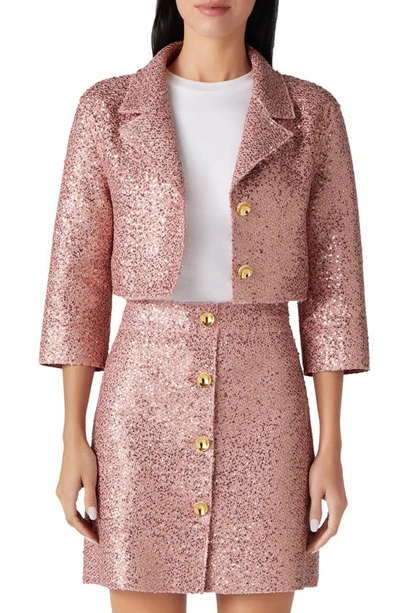 St John Bonded Sequin Knit Short Jacket In Pink Multi
