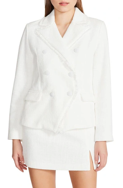 Steve Madden Naomi Fringe Trim Notch Lapel Blazer In White