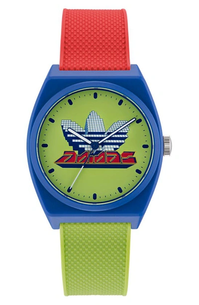 Adidas Originals Adidas Project Two Grfx Resin Strap Watch, 38mm In Red Green