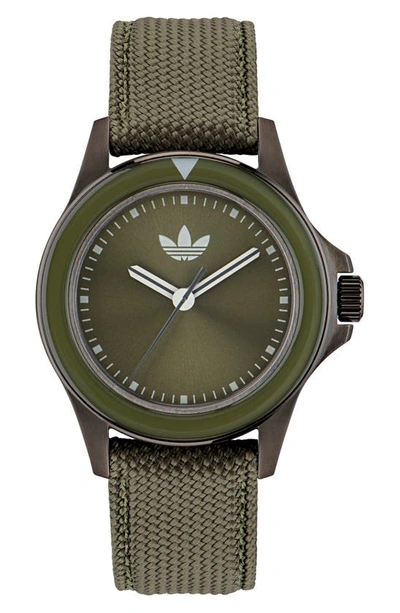 Adidas Originals Expression One Nylon Strap Watch, 44mm In Green