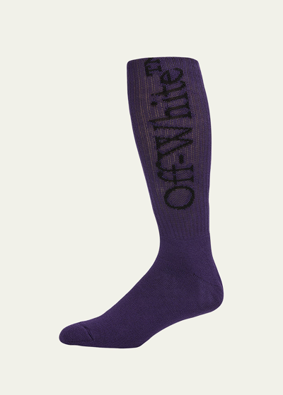 Off-white Men's Arrow Bookish Crew Socks In Purple Black