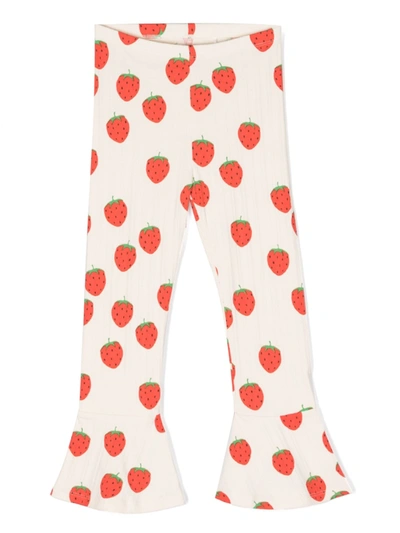 Mini Rodini Kids' Strawberry-pattern Flared Stretch Organic-cotton Trousers 18 Months-11 Years In Offwhite