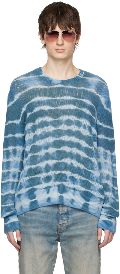 Amiri Men's Open Stitch Tie-dye Crewneck Sweater In Blue