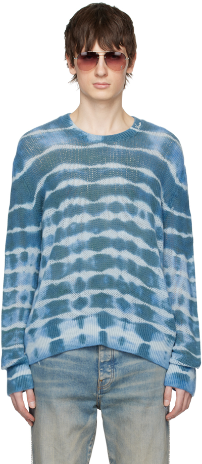 Amiri Men's Open Stitch Tie-dye Crewneck Jumper In Blue