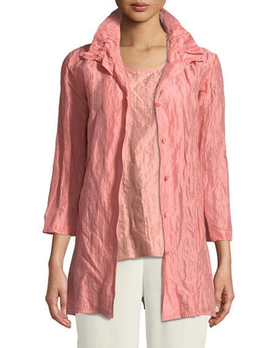 Caroline Rose Plus Size Ruched-collar Crinkled Jacket In Peach