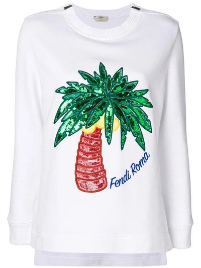 Fendi Tropical Embroidery Sweatshirt In White