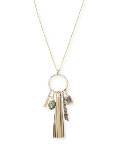 Alexis Bittar Crystal Encrusted Leather Tassel Pendant Necklace