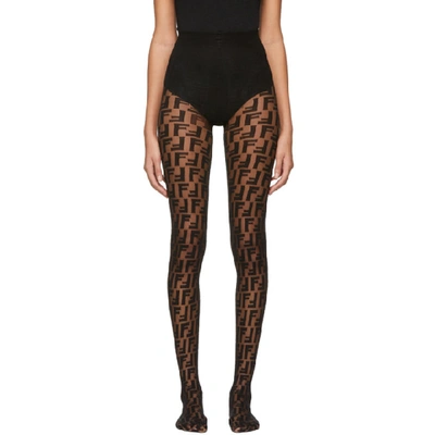 Fendi Double F Logo Tights In Black