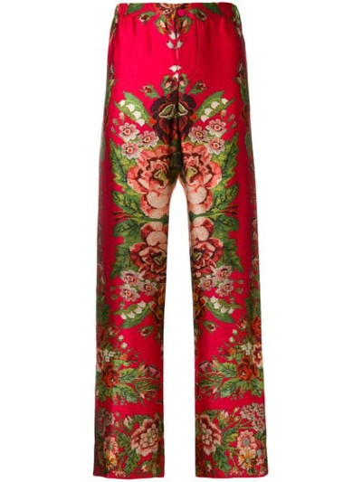 F.r.s For Restless Sleepers Eterei Floral-print Silk Trousers In Red