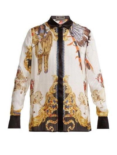 Versace Native American-print Sheer-silk Shirt In Nero