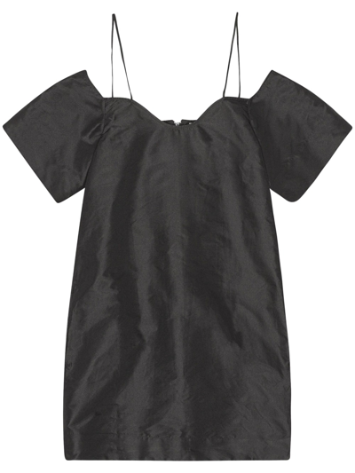 Ganni Short Sleeve Taffeta Mini Dress In Black