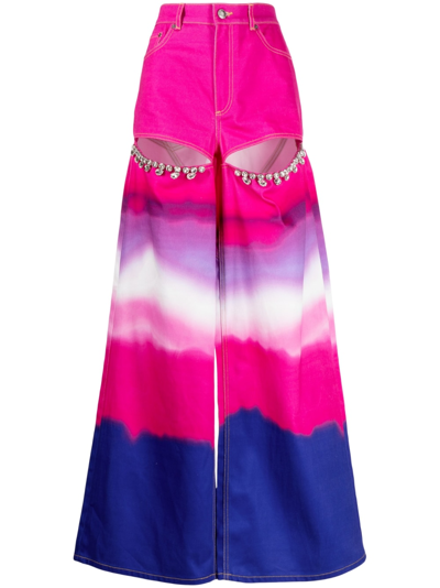 Area Crystal-embellished Slit Ombre Rigid High-rise Wide-leg Jeans In Pink