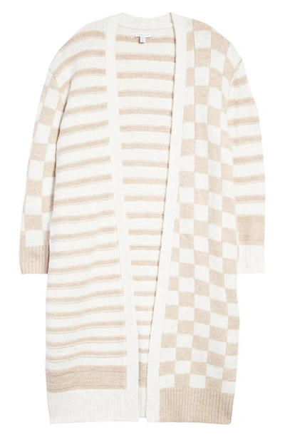 Topshop Checkerboard & Stripe Long Cardigan In Cream