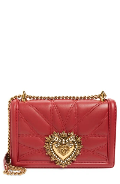 Dolce & Gabbana Devotion Logo Heart Lambskin Crossbody Bag In Poppy Red