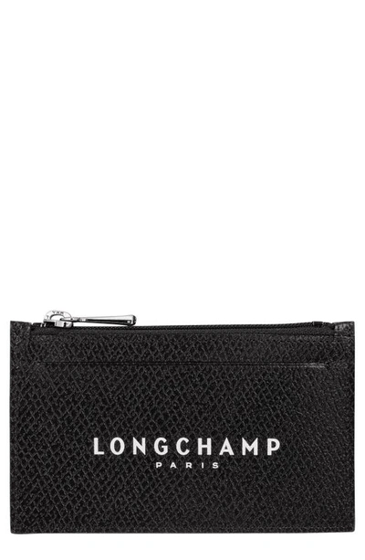 Longchamp Essential Tolie Leather Zip Card Case In Black
