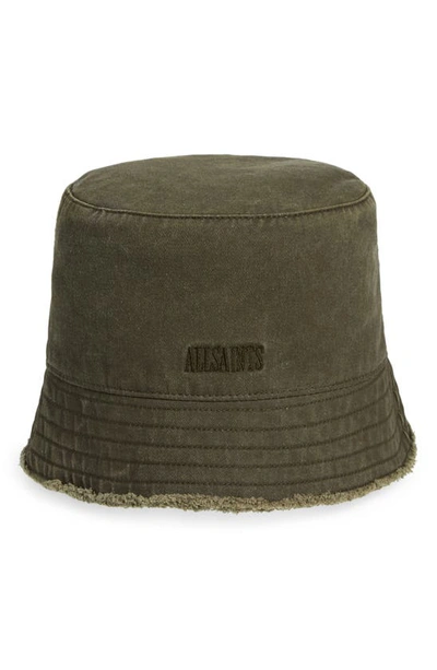 Allsaints Frayed Edge Bucket Hat In Khaki